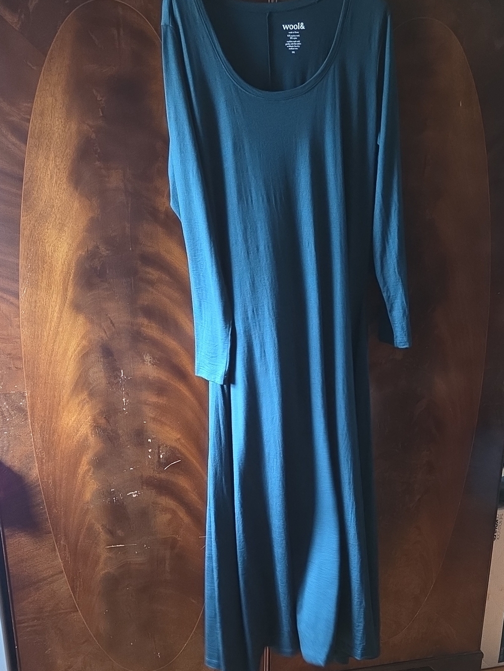 Wool& Pine Green XXL Merino Wool Maxi Dress Long Sleeves